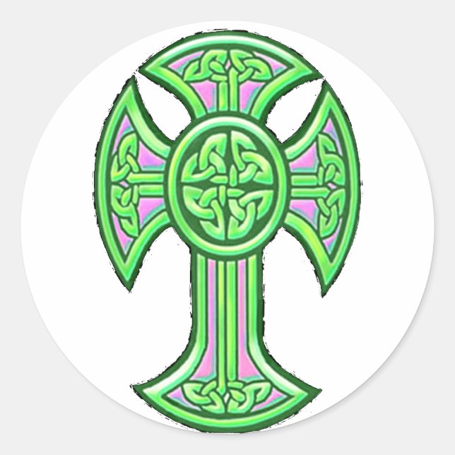 Celtic Cross 2 Green Classic Round Sticker (Front)