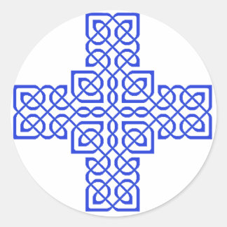 Celtic Cross 6 Blue Classic Round Sticker
