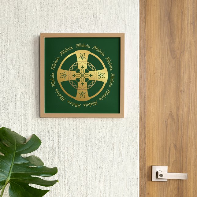 Celtic Cross Alleluia Gold on Green Print (Creator Uploaded)
