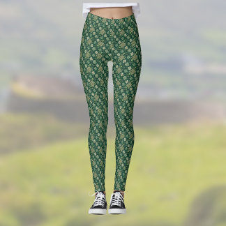 Celtic Cross and Irish Clover Green Vintage Look Leggings
