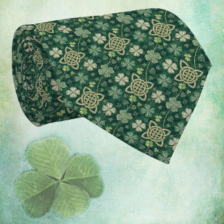 Celtic Cross and Irish Clover Green Vintage Look Tie