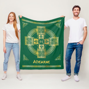Celtic Cross and Knot Letter A Monogram and Name F Fleece Blanket