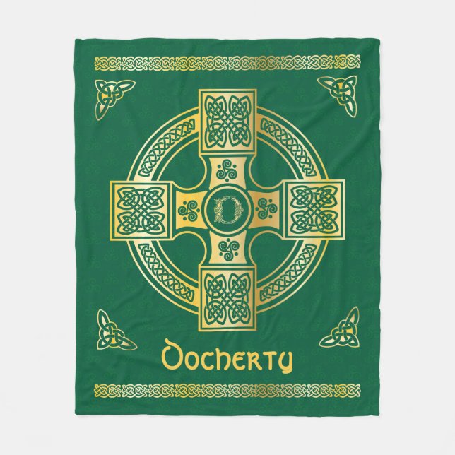 Celtic Cross and Knot Letter D Monogram and Name Fleece Blanket (Front)