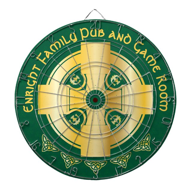 Celtic Cross and Knot Letter E Monogram and Name Dartboard (Front)