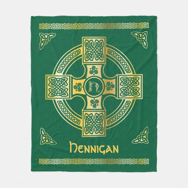 Celtic Cross and Knot Letter H Monogram and Name Fleece Blanket (Front)
