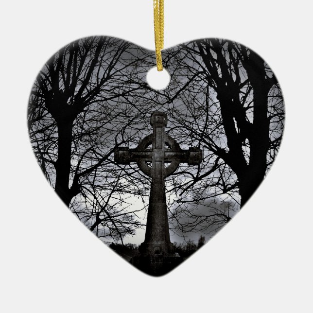 Celtic cross and trees heart Christmas ornament (Front)