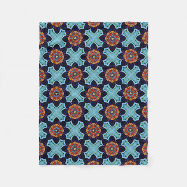 Celtic Cross Calla Kaleidoscope Orange and Blue Fleece Blanket (Front)