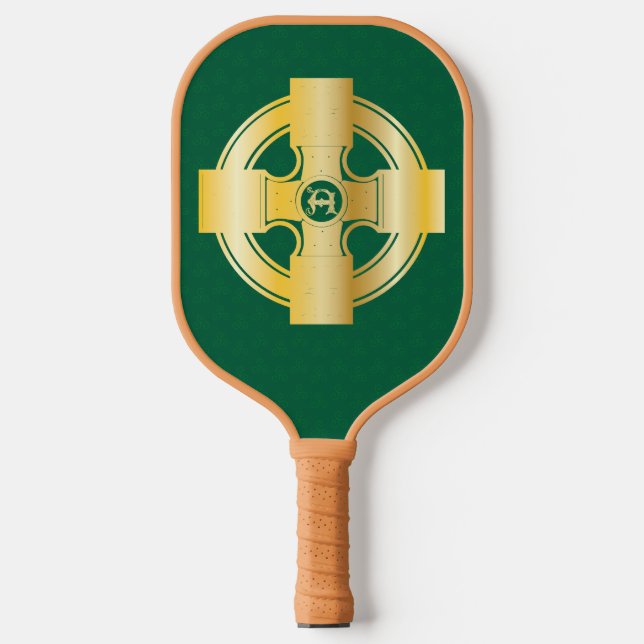 Celtic Cross Celtic Knot Letter A Monogram Pickleball Paddle (Front)