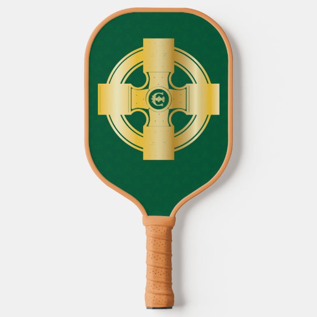 Celtic Cross Celtic Knot Letter E Monogram Pickleball Paddle (Front)