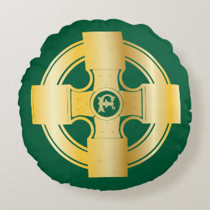 Celtic Cross Celtic Knot Letter F Monogram Round Cushion