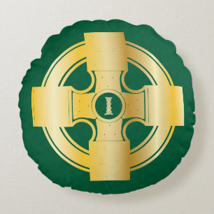 Celtic Cross Celtic Knot Letter I Monogram Round Cushion