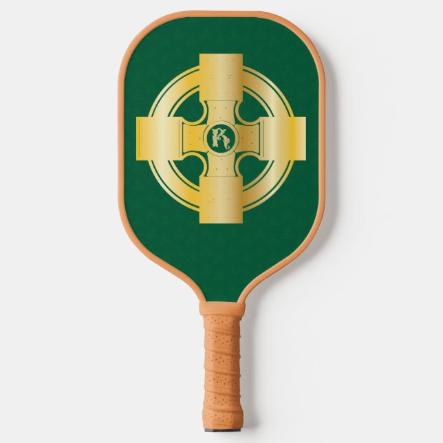Celtic Cross Celtic Knot Letter K Monogram Pickleball Paddle (Front)