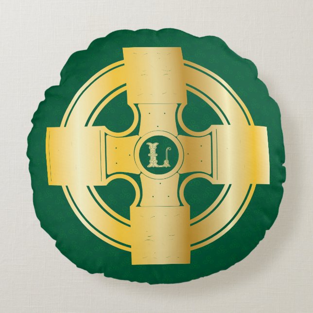 Celtic Cross Celtic Knot Letter L Monogram Round Cushion (Front)