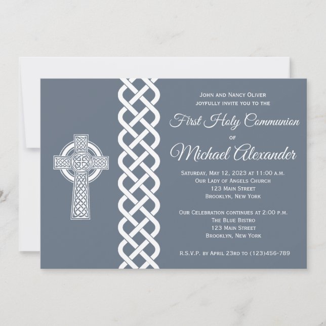 Celtic Cross Communion Invitation for Boys (Front)