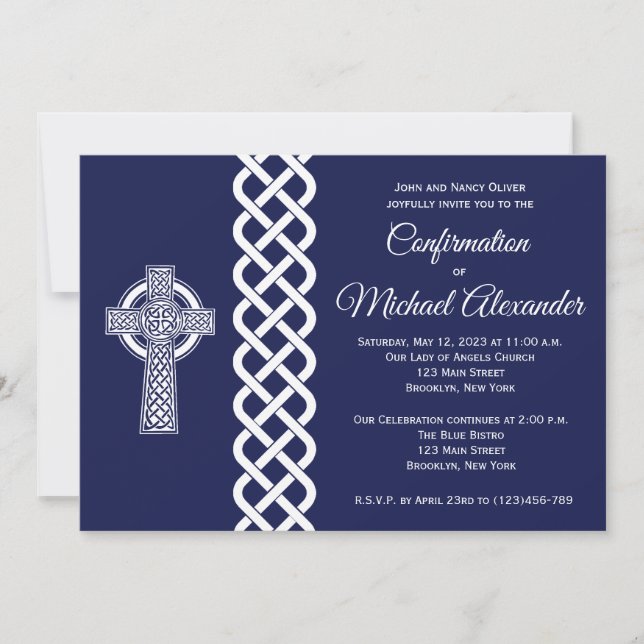 Celtic Cross Confirmation Invitation for Boys (Front)
