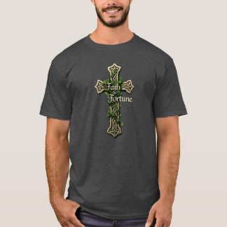 Celtic Cross Faith & Fortune Shamrock Design T-Shirt