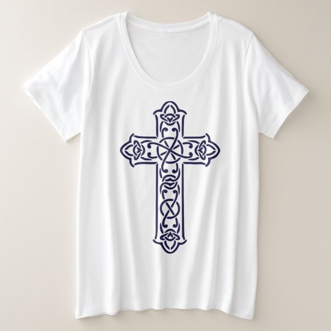 Celtic Cross Graphic Knotwork Art Plus Size T-Shirt (Design Front)