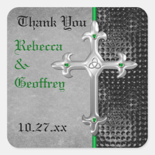 Celtic Cross Green, Black, Wedding Favour Sticker