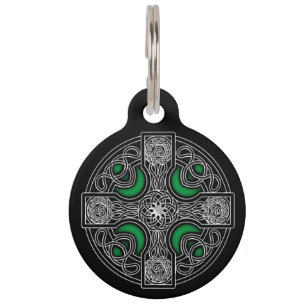 Celtic cross green colour pet ID tag