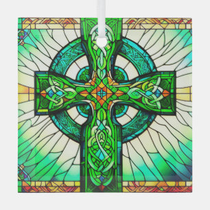 Celtic Cross Green Stained Glass Suncatcher  Tree Decoration
