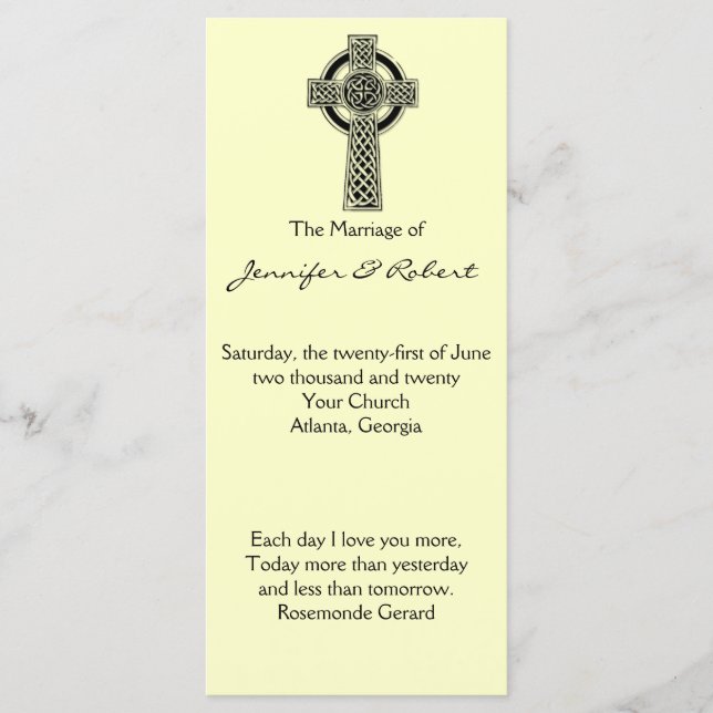 Celtic Cross in Black and Ivory Wedding Program Programme (Front)