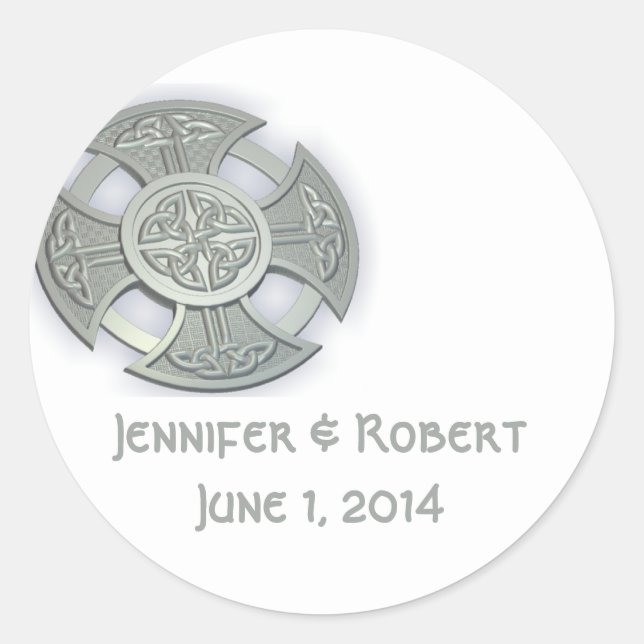 Celtic Cross in Silver and White Classic Round Sticker (Front)