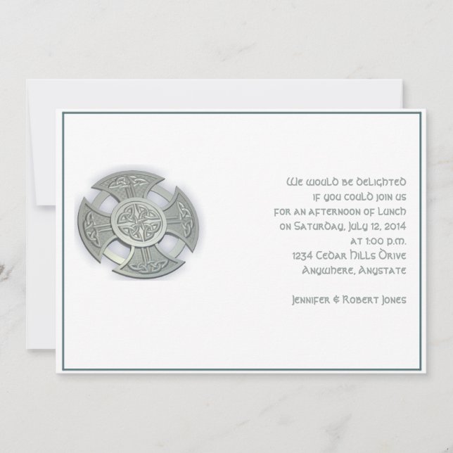 Celtic Cross in Silver and White Invitation (Front)