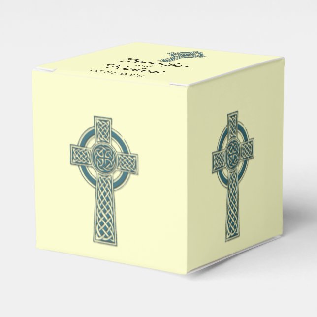 Celtic Cross in Teal and Ivory Wedding Favour Box (Front Side)