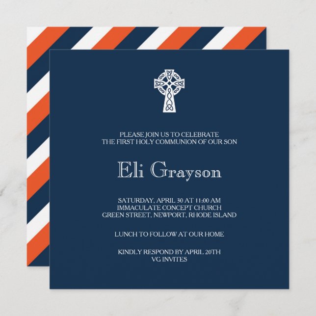 Celtic Cross Invitation - Boy First Communion (Front/Back)