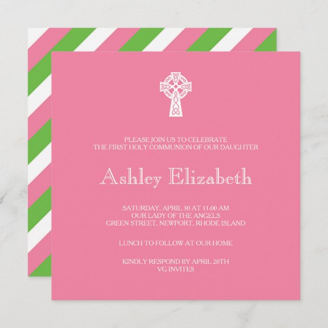 Celtic Cross Invitation - Girl First Communion (Front/Back)