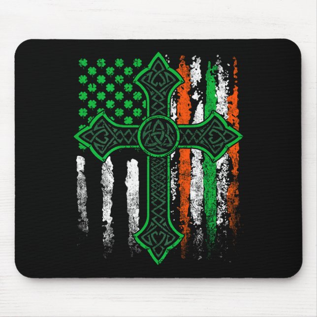 Celtic cross irish american flag st patrick's day mouse pad (Front)