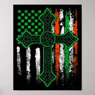 Celtic cross irish american flag st patrick's day poster