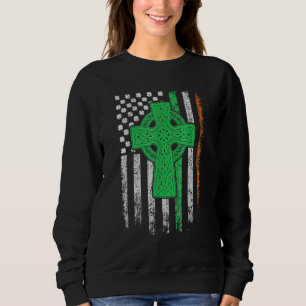 Celtic Cross Irish American Flag St Patrick's Day  Sweatshirt