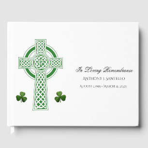 Celtic Cross Irish Shamrocks Memorial Funeral Guest Book