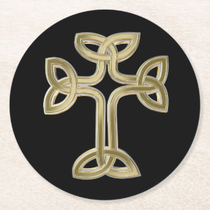 Celtic cross knot round paper coaster
