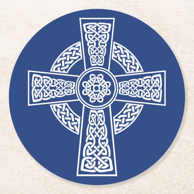Celtic cross round paper coaster (Front)
