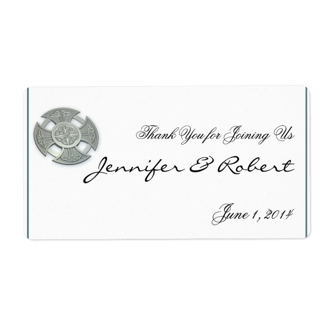 Celtic Cross Silver and White Water Bottle Label (Front)