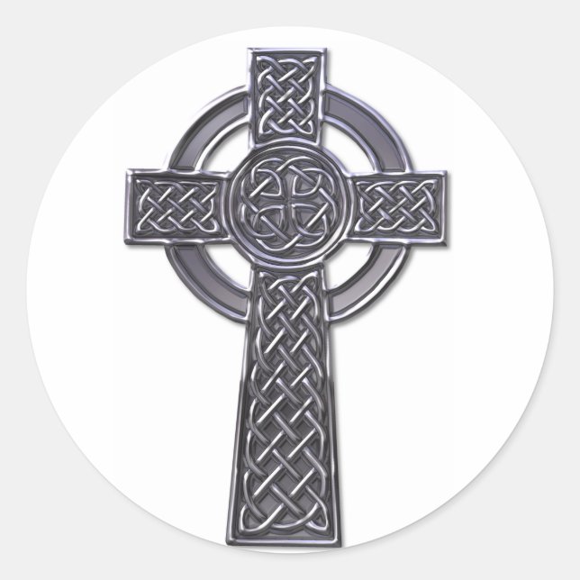 Celtic Cross - Silver Classic Round Sticker (Front)