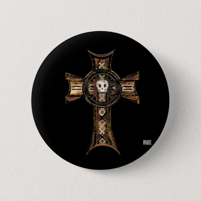 Celtic Cross & Skull (Gold) 6 Cm Round Badge (Front)
