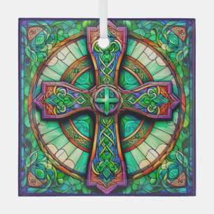 Celtic Cross Style Suncatcher Stained Glass Design Tree Decoration