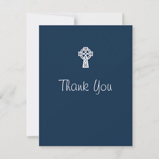 Celtic Cross Thank You Card - Boy Baptism Blue (Front)