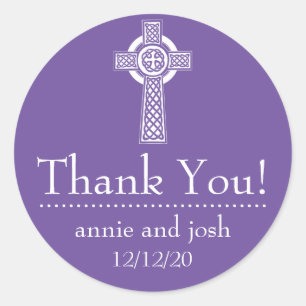 Celtic Cross Thank You Labels (Plum / White)