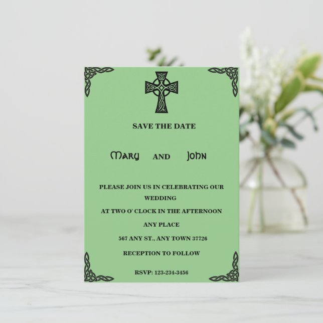 Celtic Cross Wedding Invitation (Standing Front)