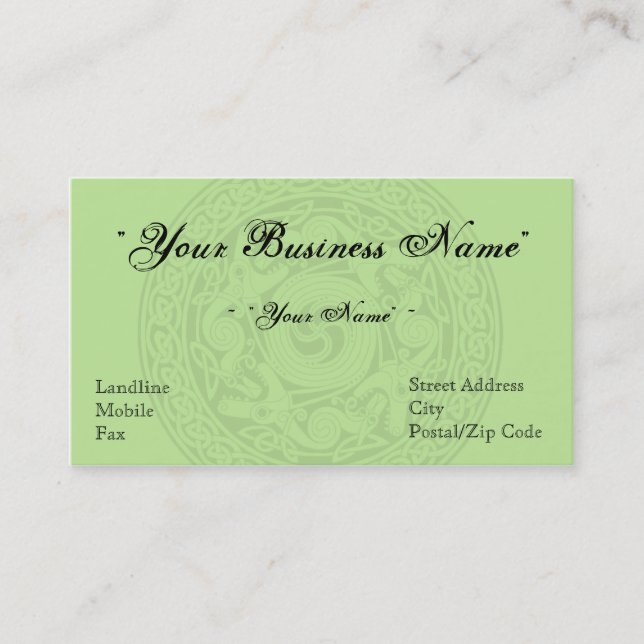 Celtic Design Business Card - Light Irish Moss (Front)