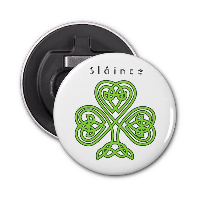 Celtic Design Shamrock St. Patrick's Day Slainte  Bottle Opener (Front)