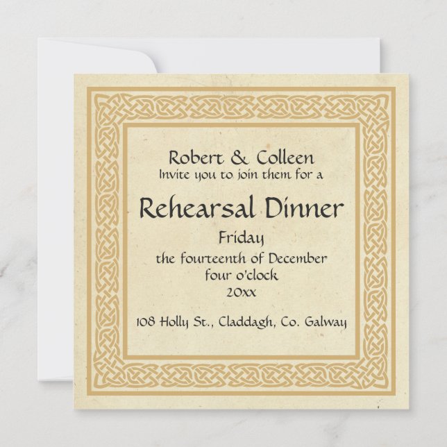 Celtic Design Wedding Rehearsal Dinner Invitation (Back)