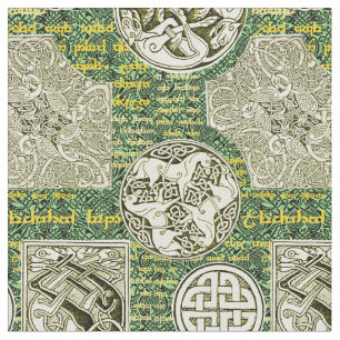 Celtic Dogs and Horses in Green and Gold Fabric