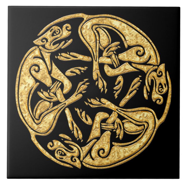 Celtic dogs gold traditional ornament digital art tile (Front)