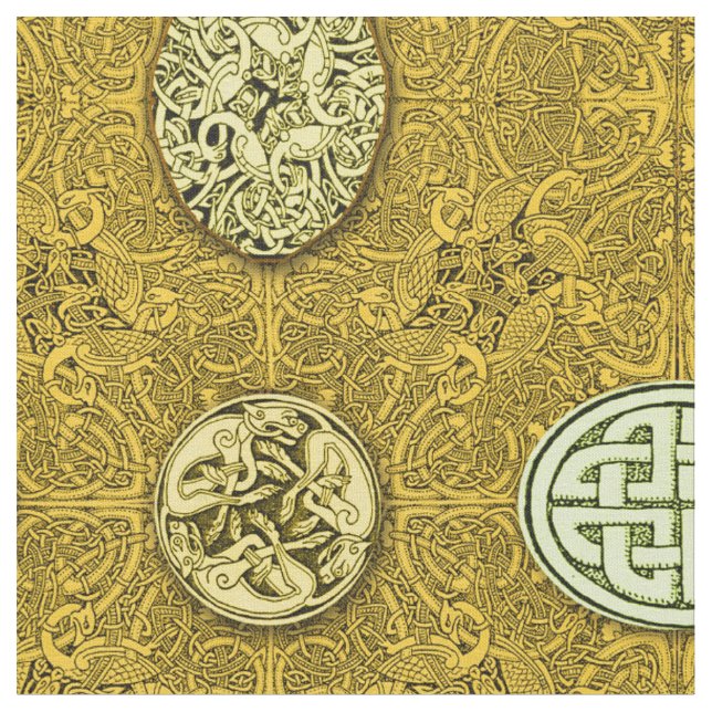 Celtic Dogs, Horses and Birds Fabric (Close Up)