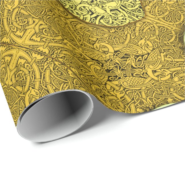 Celtic Dogs, Horses and Birds in Gold Wrapping Paper (Roll Corner)